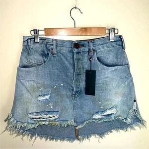 NWT One Teaspoon Distressed Denim Mini Skirt Size 27 Revolve